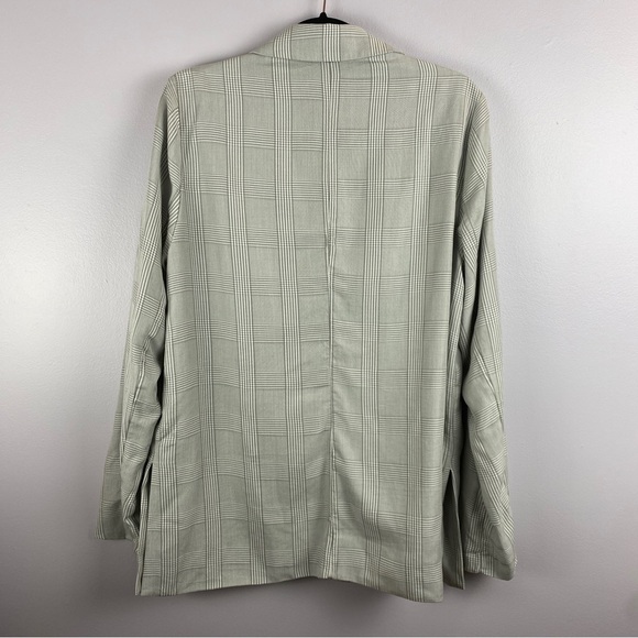 Abercrombie & Fitch Neutral Plaid Academia Preppy Open Front Blazer Large Grey - Picture 9 of 9